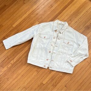 Free People White Jean Jacket Oversized Distressed